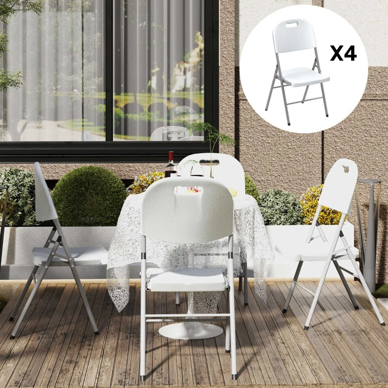 Set of 4 Foldable Outdoor Chairs - White - Portable Patio Seating