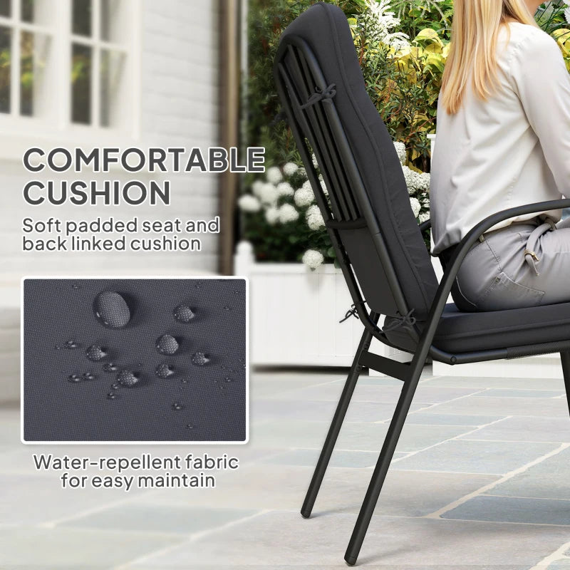 5-Piece Outdoor Square Garden Dining Set with Glass Table & Cushioned Chairs - Black