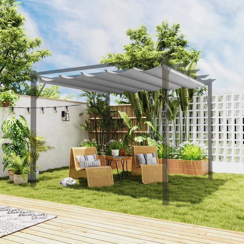 Retractable Pergola Shade Cover - Replacement Canopy Fabric for 3m x 3m Gazebo - Light Grey