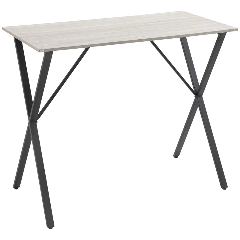 120 cm Modern Rectangular Bar Table for 4 - Wood Effect Top, Steel Legs, White Coffee Desk for Living Room