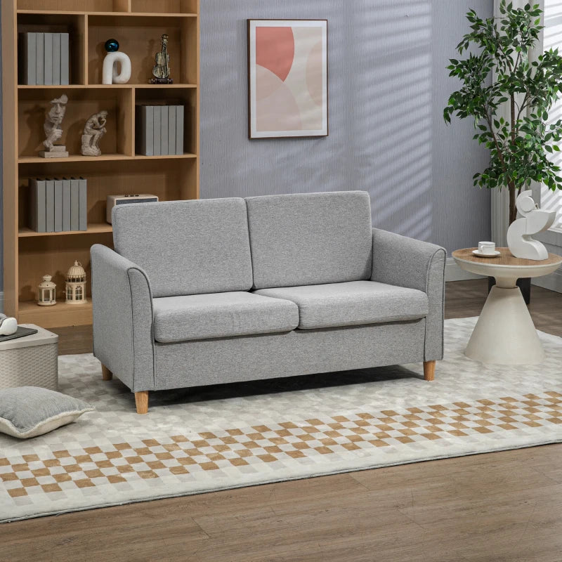 Modern Compact Loveseat Sofa for Living Room with Wooden Legs and Armrests in Light Grey