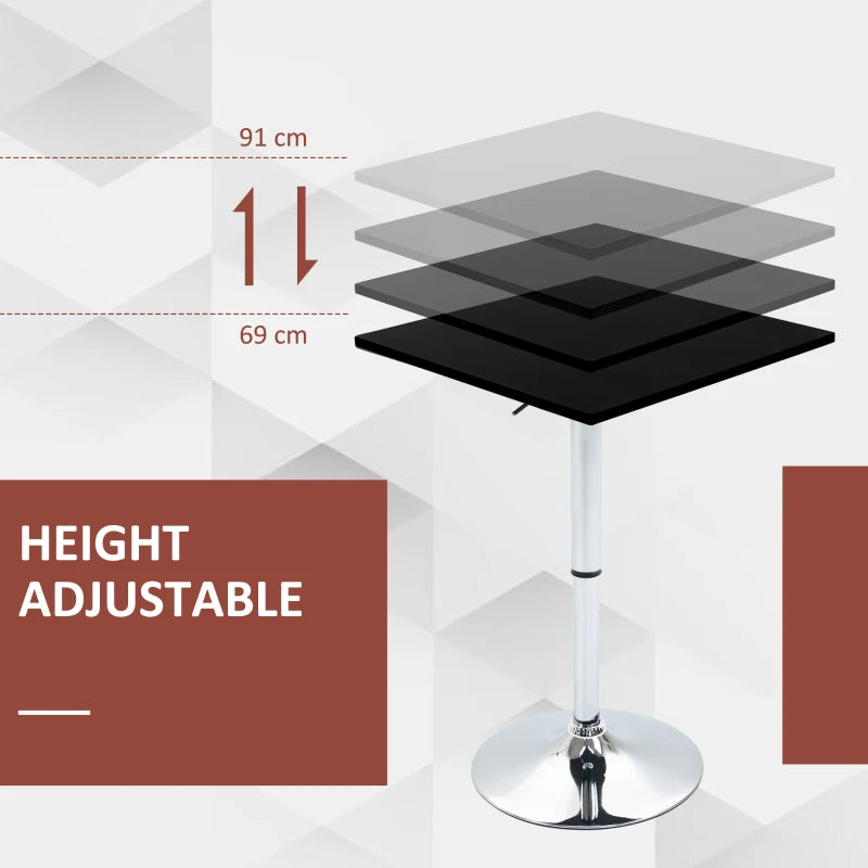 Modern Height Adjustable Counter Bar Table with 360° Swivel Top & Electroplated Metal Base - Black & Silver Pub Desk
