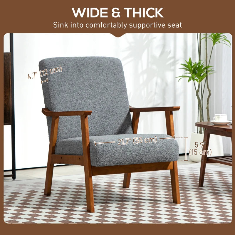 Wide Seat Boucle Accent Armchair with Thick Padding and Solid Wood Frame for Living Room, Bedroom, or Office