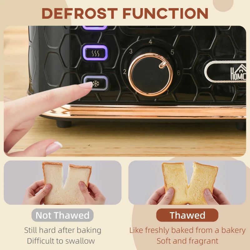 4 Slice Toaster with 7 Browning Levels, High Lift, Auto Off, Black Honeycomb Texture - Perfect for Even Toasting