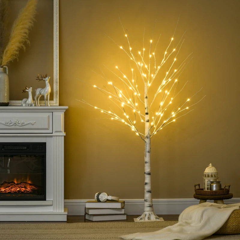 5ft Pre-Lit Artificial White Birch Tree with Warm White LED Lights - Indoor & Outdoor Decorative Lighting