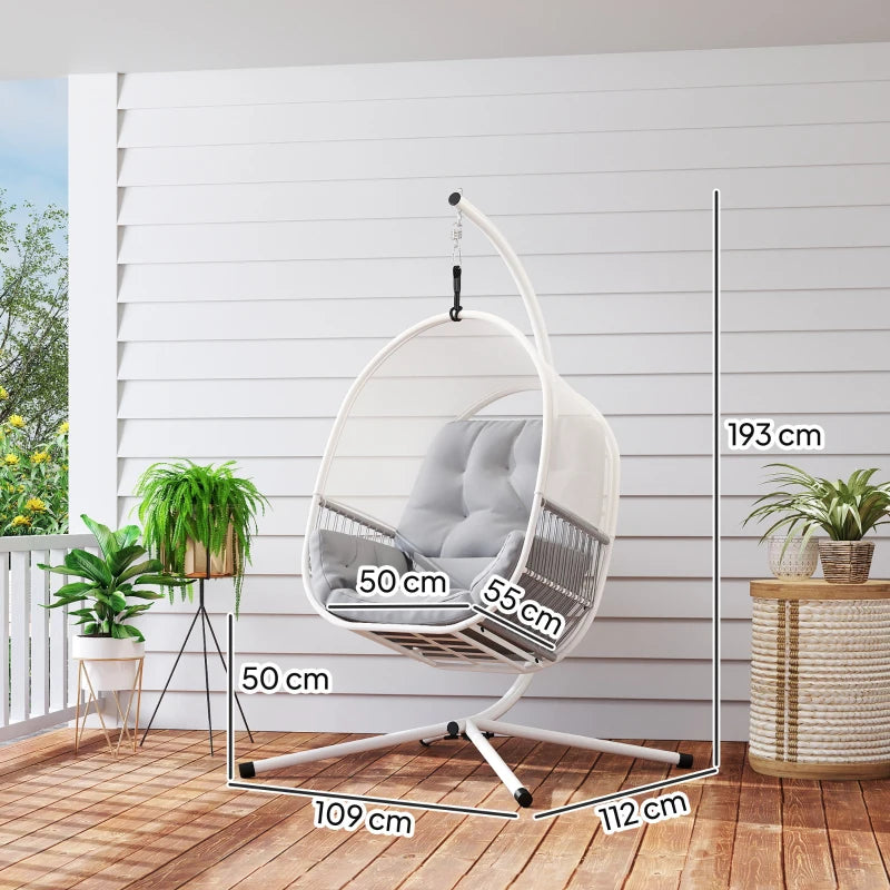 Light Grey Hanging Egg Chair with Stand, Cushions & Adjustable Height for Indoor Outdoor Use