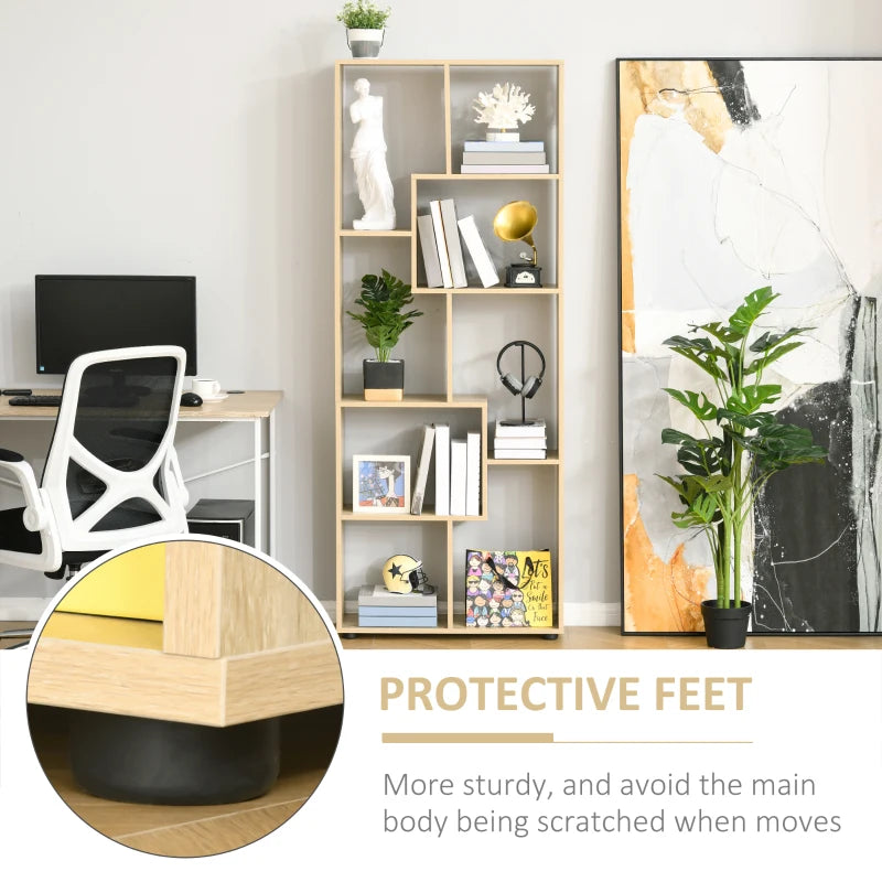 Modern Tall Bookshelf - 8 Cube Storage Unit, Freestanding Room Divider for Living Room, Bedroom & Home Office, 70x24x178 cm, Natural Finish
