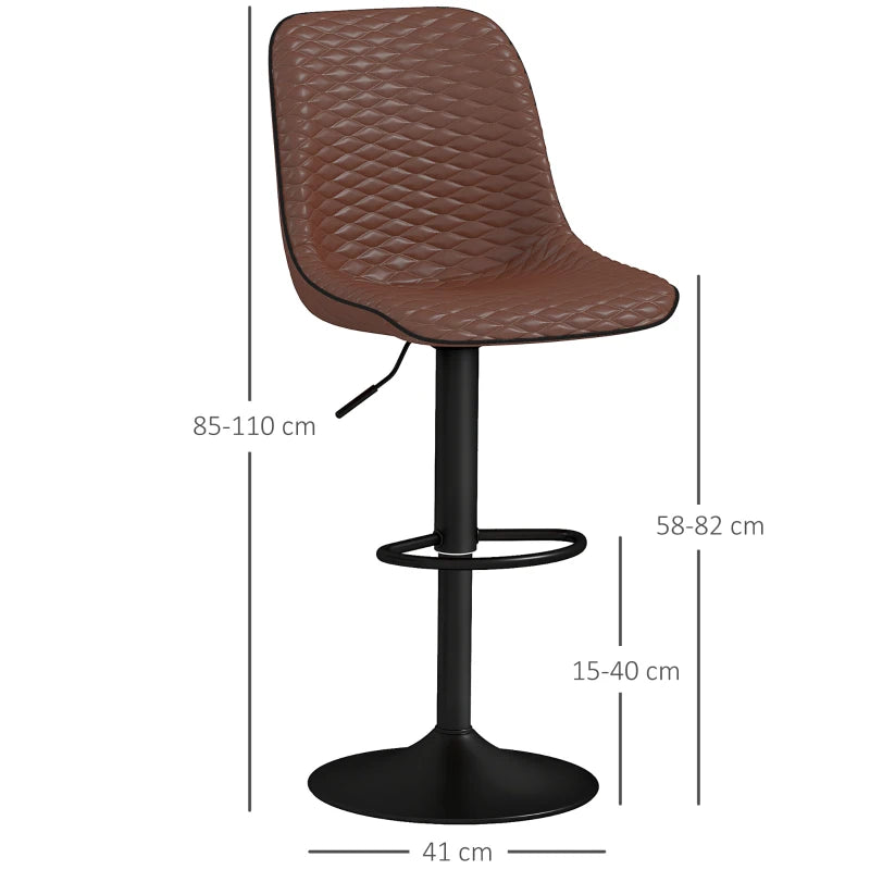Set of 2 Stylish Brown Faux Leather Bar Stools - Modern Design for Kitchen or Home Bar Seating