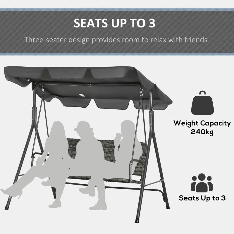 3 Seater Garden Swing Bench - Grey