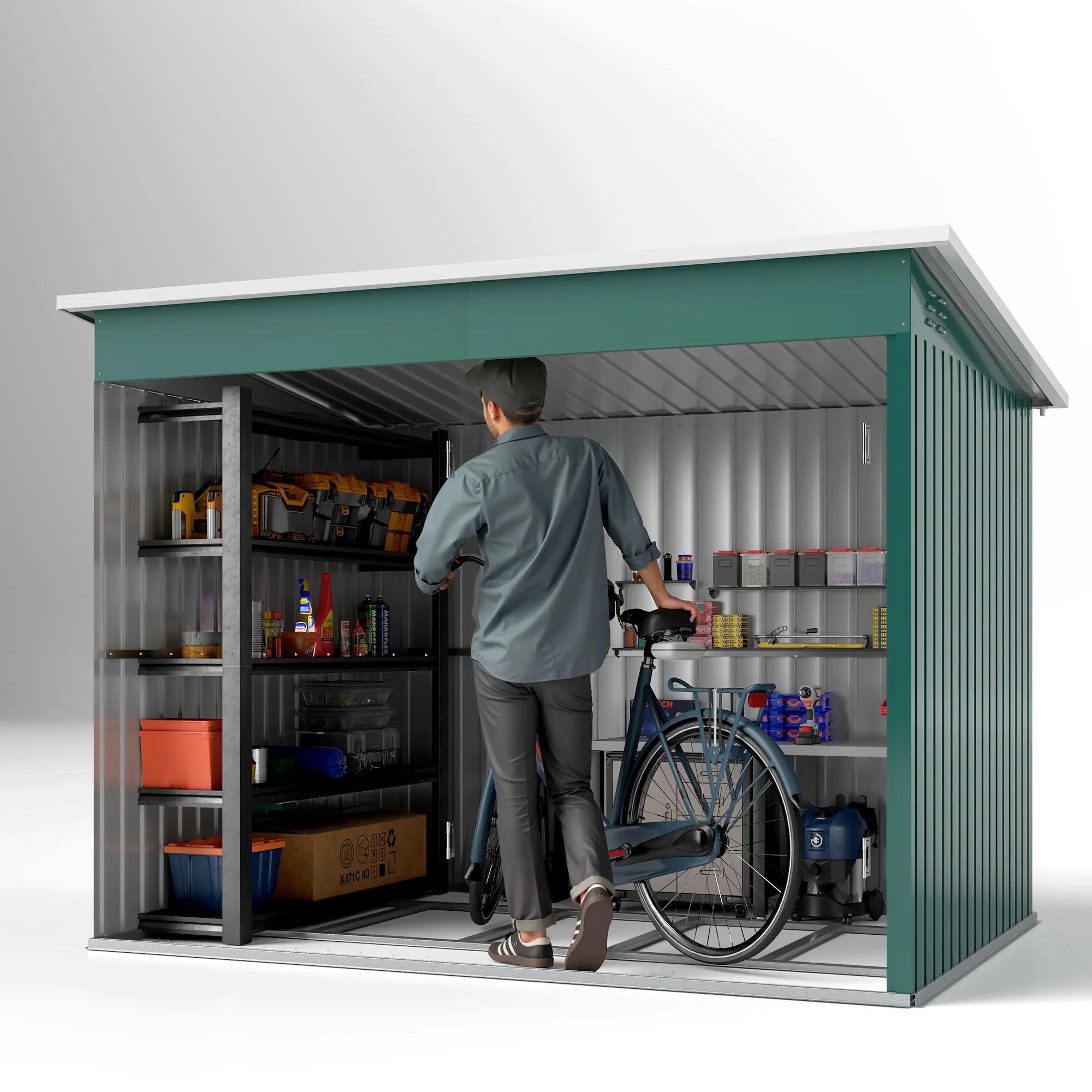 8.5ft x 6ft Green Metal Shed with Foundation Kit, Window, Lockable Wide Doors and Air Vents