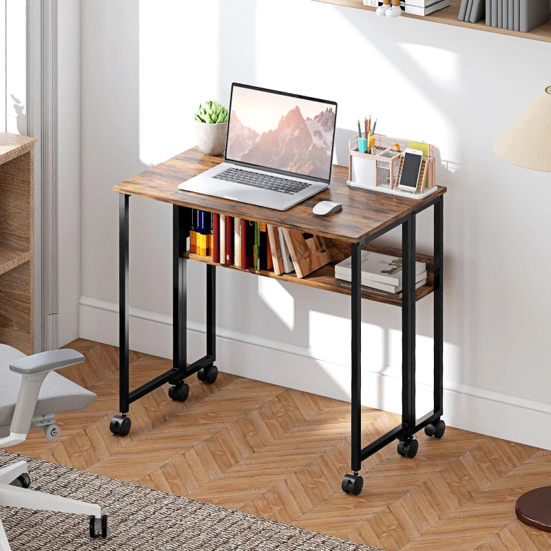 Rustic Brown 80 cm Drop Leaf Writing Desk - Space-Saving Work Table for Home Office, Modern Design, Versatile Use