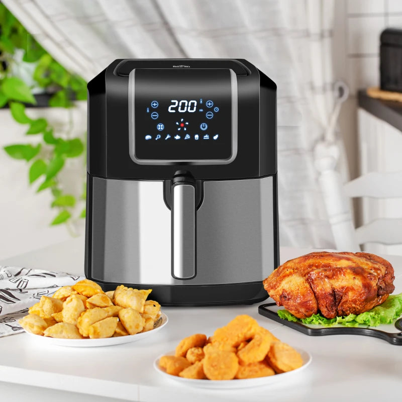 6.5L Air Fryer with Single Basket, Adjustable 80-200°C, Sleek Black and Grey Design - Healthy Cooking Made Easy