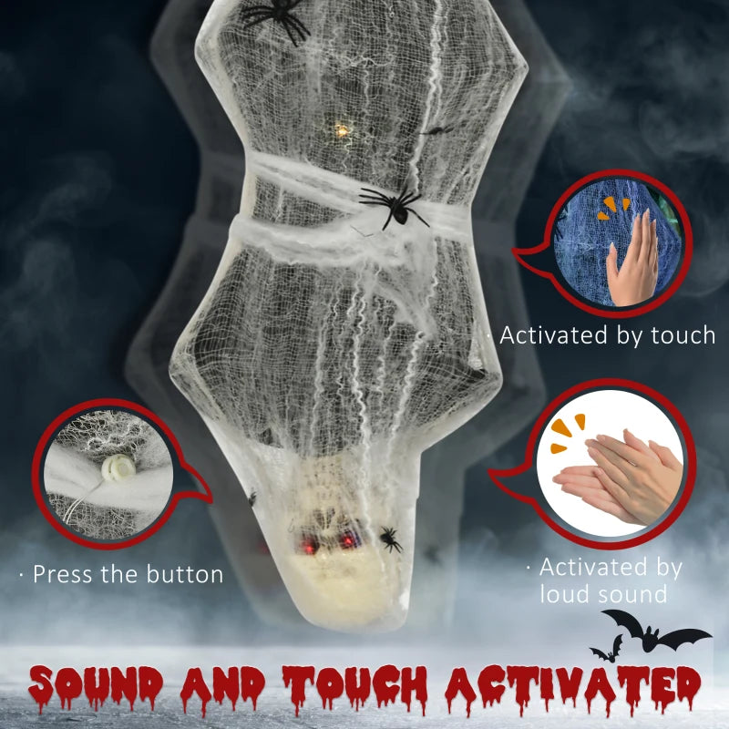 4.7ft Animated Hanging Mummy Halloween Decoration with Light Up Eyes, Sound, Motion Activation, Spider Web, Posable Arms