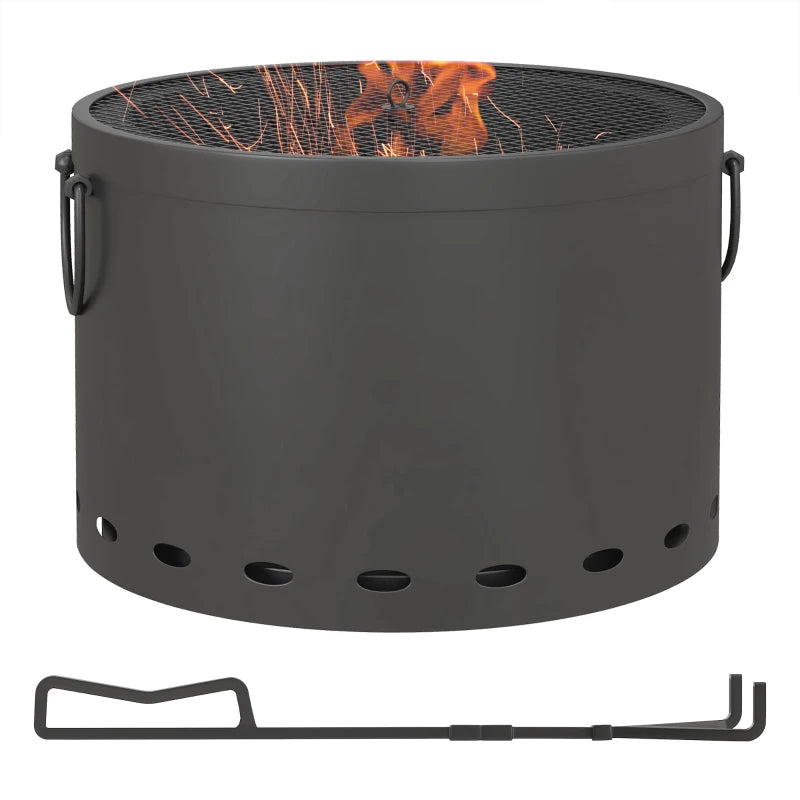 Portable 38cm Dark Grey Smokeless Fire Pit with Spark Screen and Poker - Low Smoke Wood Burning Bonfire Stove for Garden, Patio, and Picnic