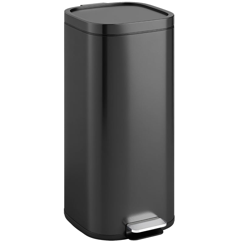30L Compact Kitchen Pedal Bin with Soft-Close Lid, Stay-Open Feature & Removable Bucket - Black Trash Can for Home & Office