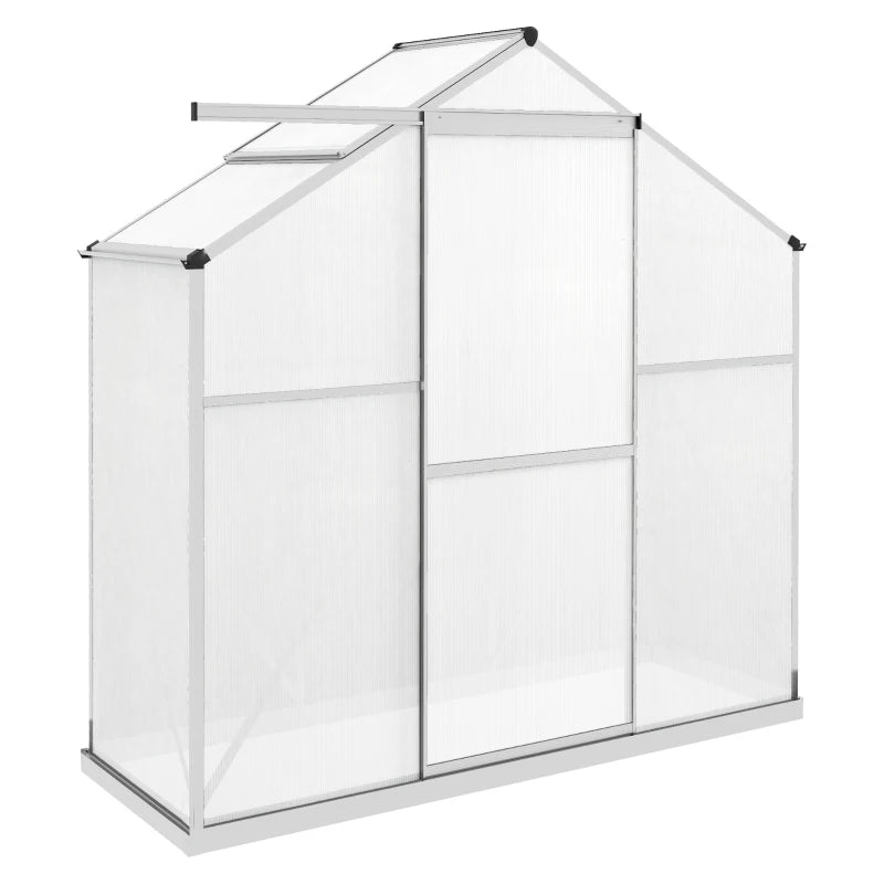 6x2.5ft Green Polycarbonate Walk-In Greenhouse with Rain Gutter, Sliding Door, Window, Foundation