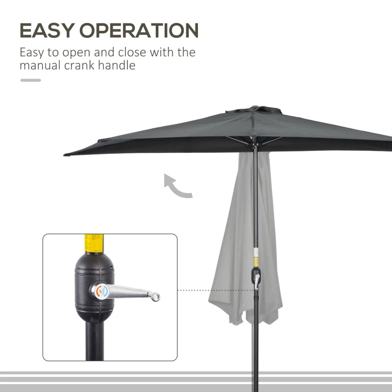Black 3m Half Round Patio Umbrella with Crank Handle - No Base