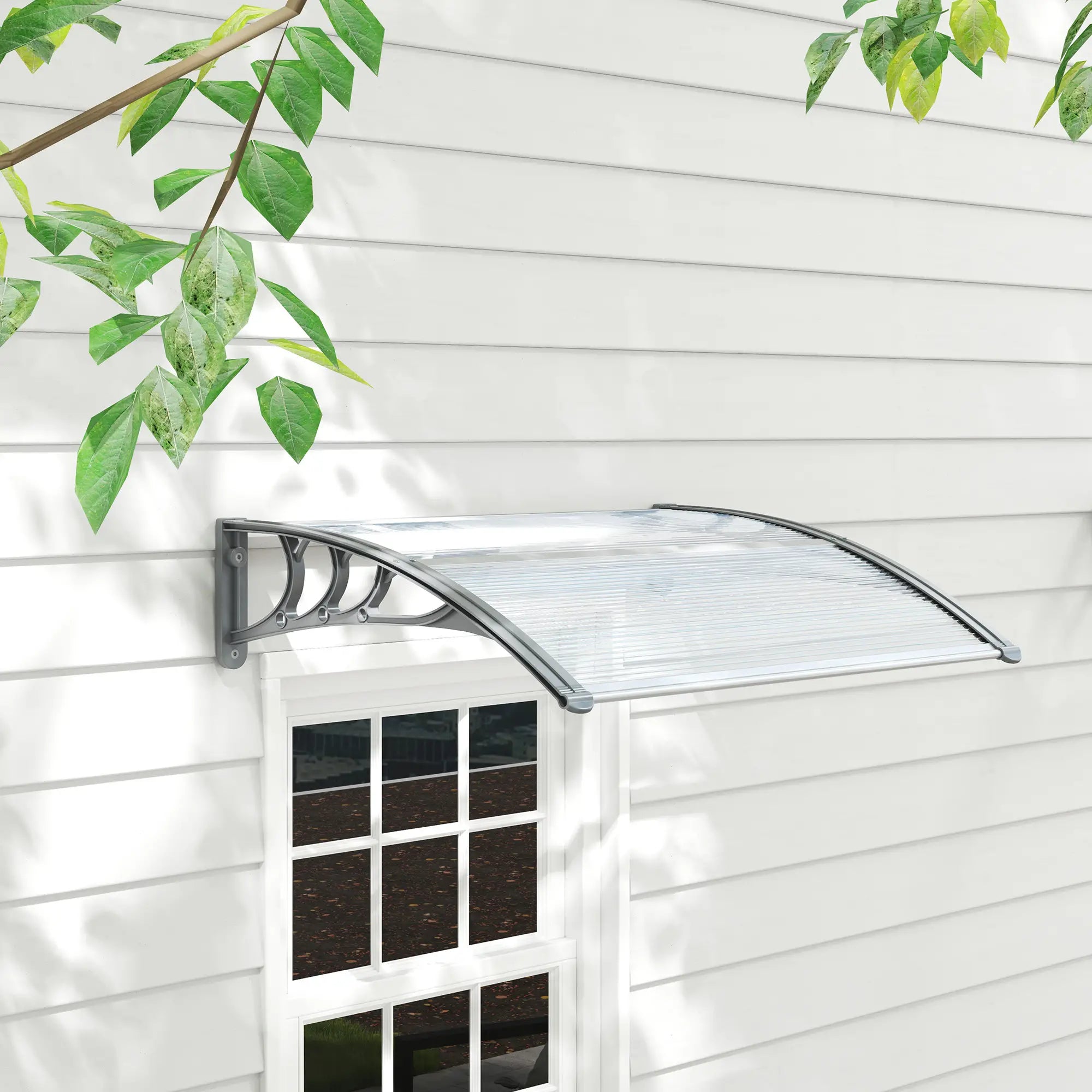 100 x 75cm Clear Front/Back Door Canopy - Aluminium Rigid Plastic Polycarbonate Rain Shelter