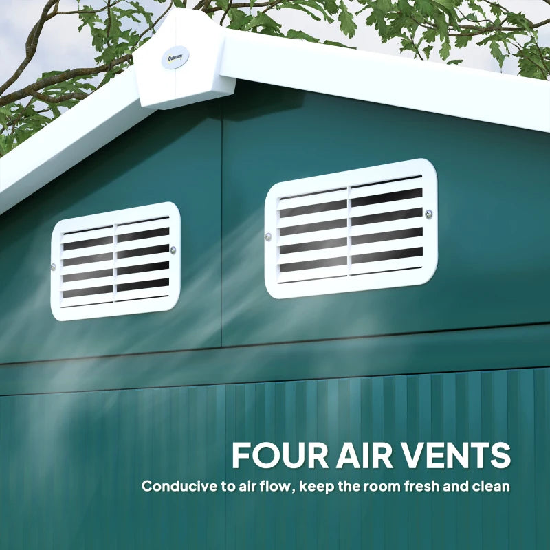 7ft x 4ft Green Metal Garden Shed - Easy Assembly, Galvanised Steel, Double Doors, Vents