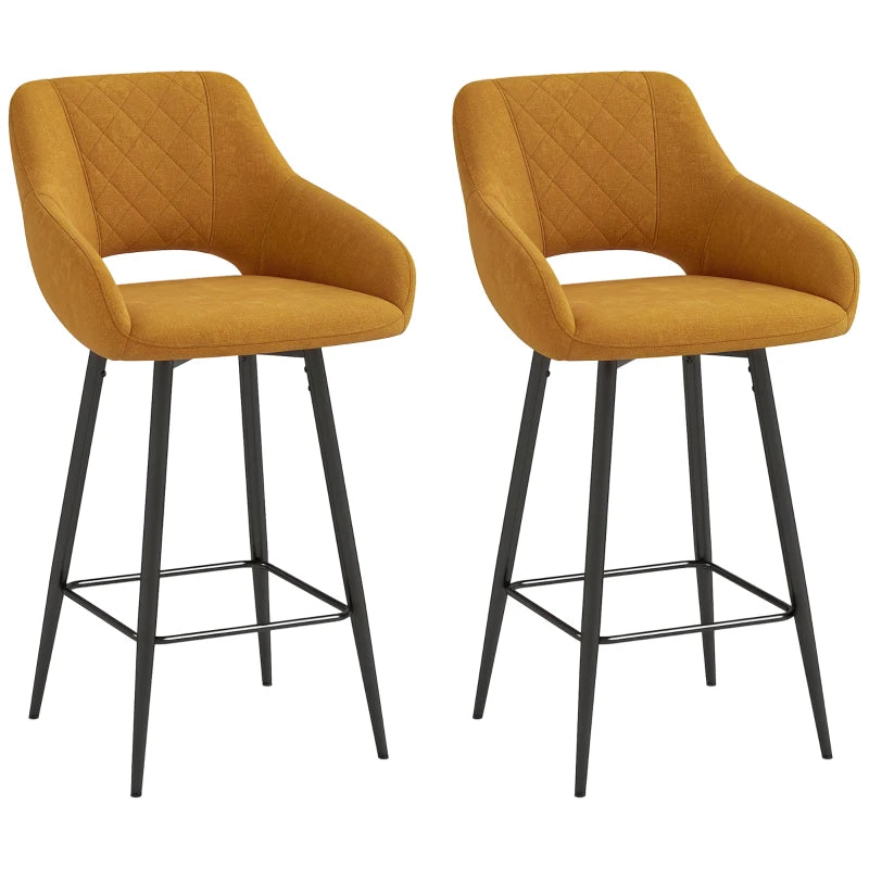 Set of 2 Brown Velvet-Feel Bar Stools - Stylish Modern Seating for Kitchen Island or Home Bar