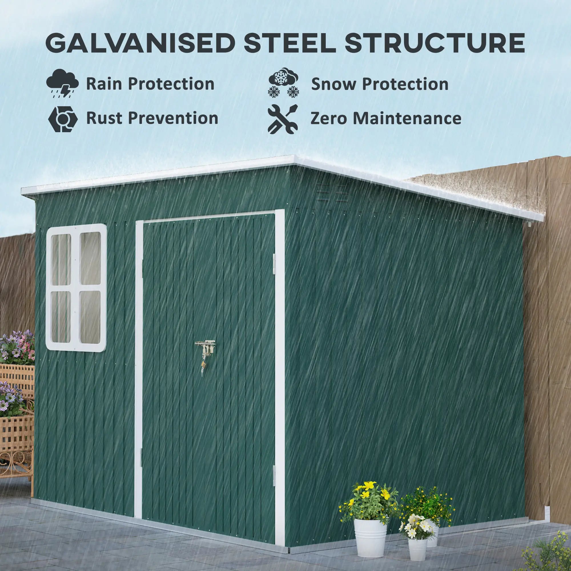 8.5ft x 6ft Green Metal Shed with Foundation Kit, Window, Lockable Wide Doors and Air Vents