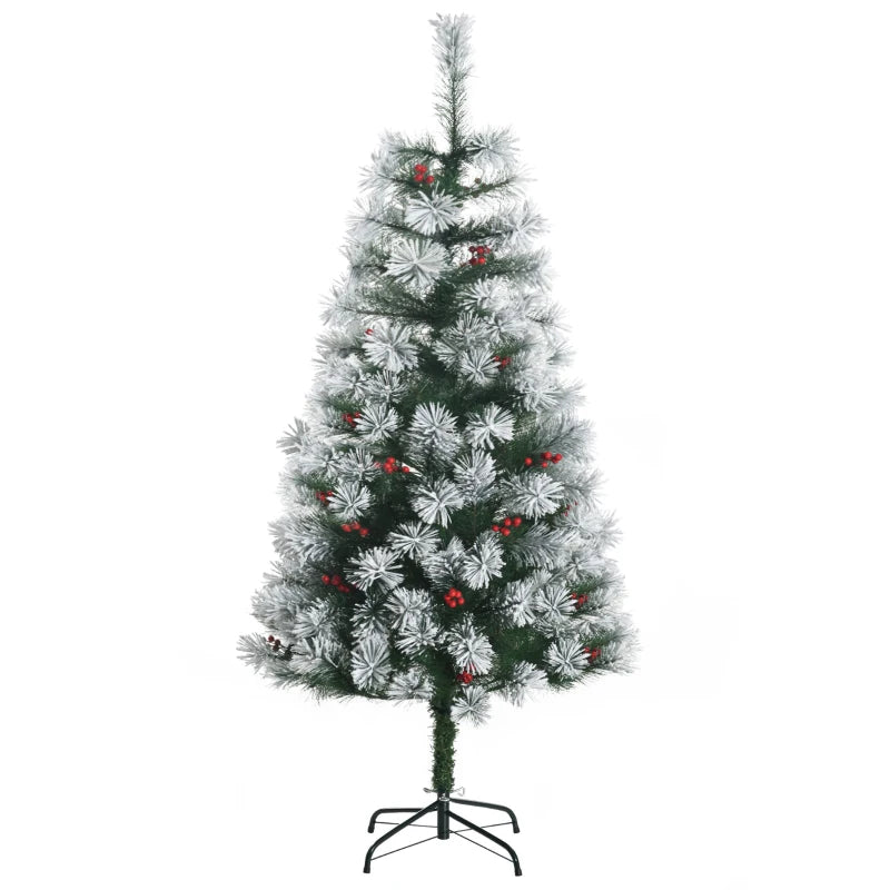 5FT Artificial Christmas Tree with Metal Stand, 184 Tips, Berry Decorations - Perfect Indoor Xmas Holiday Decor