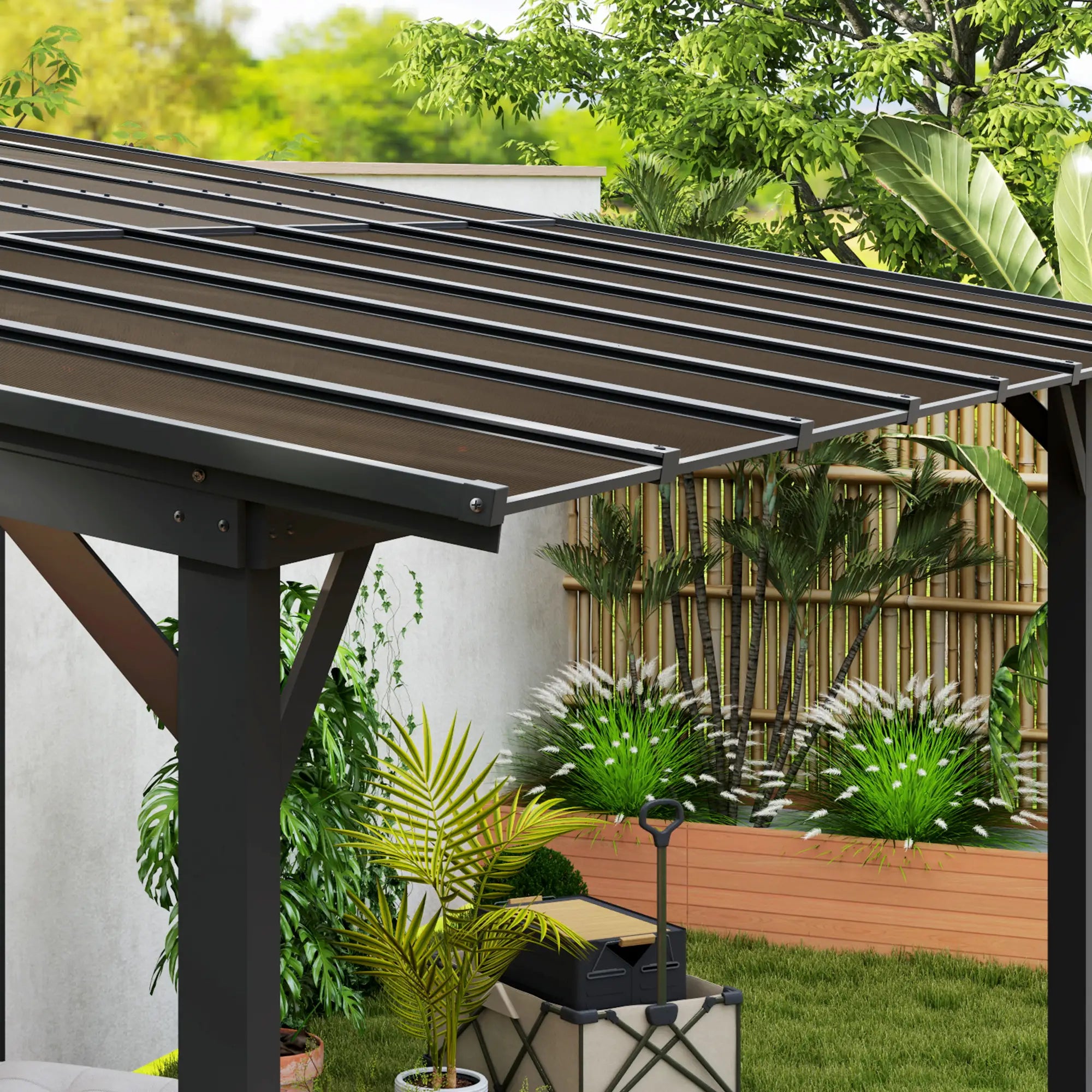 3m x 4.3m Metal Pergola with UPF 50+ and Waterproof Polycarbonate Roof