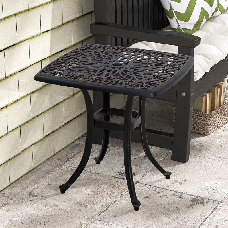 Square Bronze Outdoor Bistro Table with Umbrella Hole - Garden Side Table for Balcony (Size: 60cm)