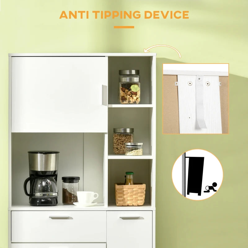 Modern White Kitchen Cupboard - Free Standing Storage Cabinet with Shelves & Drawer, 166 cm Tall Kitchen Unit