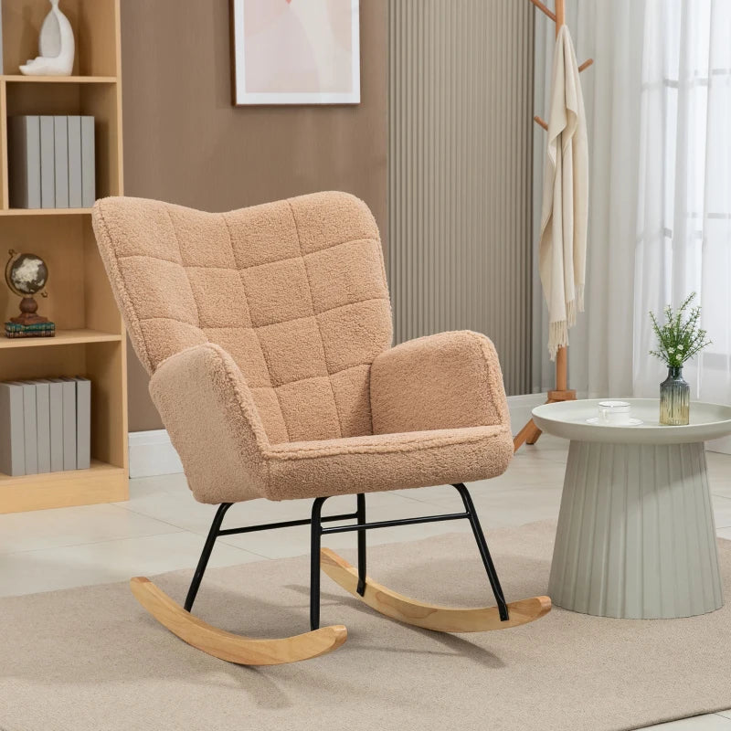 Soft Fleece Rocking Wingback Chair in Light Brown – Comfortable and Stylish Seating for Your Home