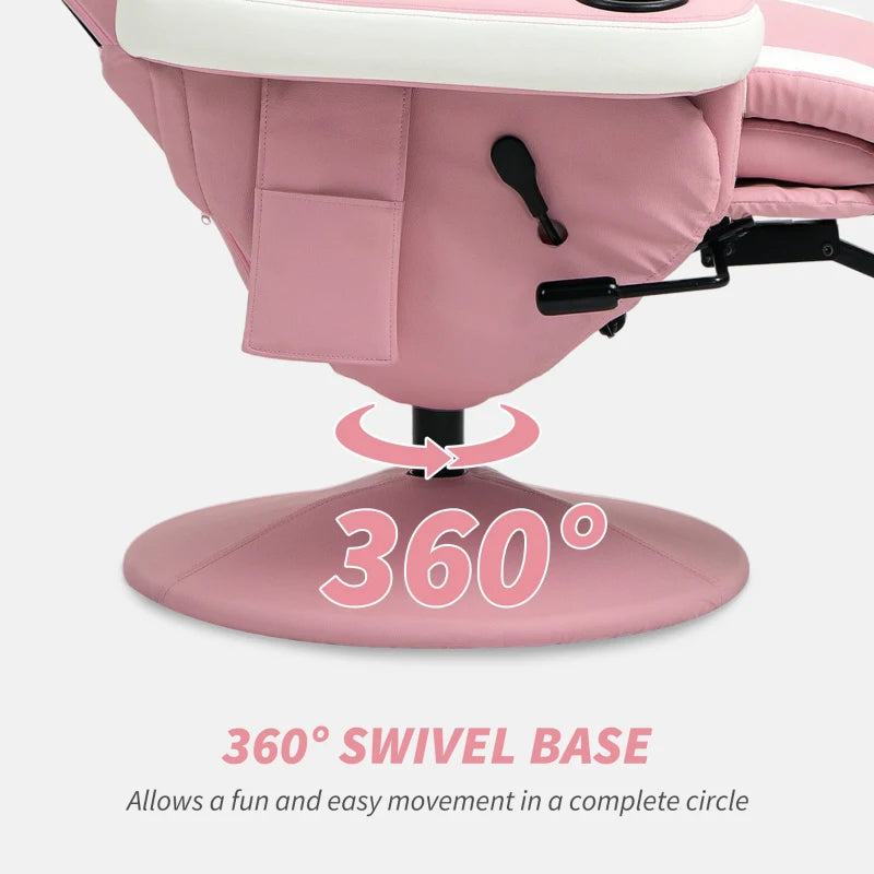 Pink PU Leather Manual Recliner Armchair with Adjustable Leg Rest, 135° Recline and 360° Swivel