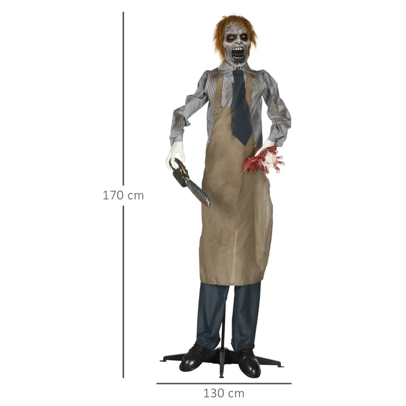 5.5ft Life-Size Chainsaw Killer Halloween Animatronic with Light-Up Eyes & Sound Activation – Scary Indoor Party Decoration