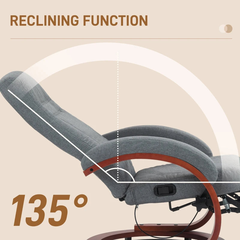 Grey Manual Reclining Swivel Chair with Footrest - 135° Comfort and Style for Your Living Room