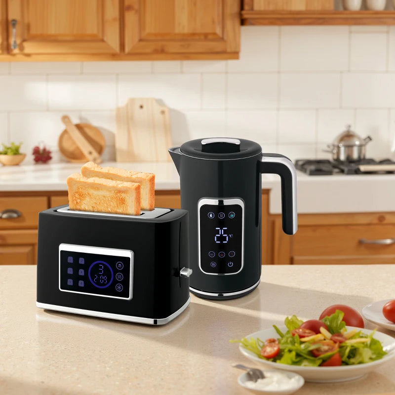 Premium Black Touch Screen Kettle and Toaster Set - Modern Kitchen Appliances for Effortless Cooking and Stylish Design