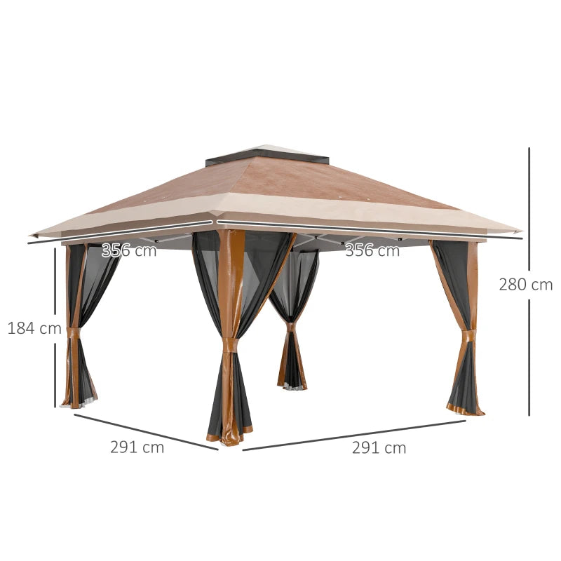 Brown 3.6 x 3.6m Pop-Up Gazebo with Accessories