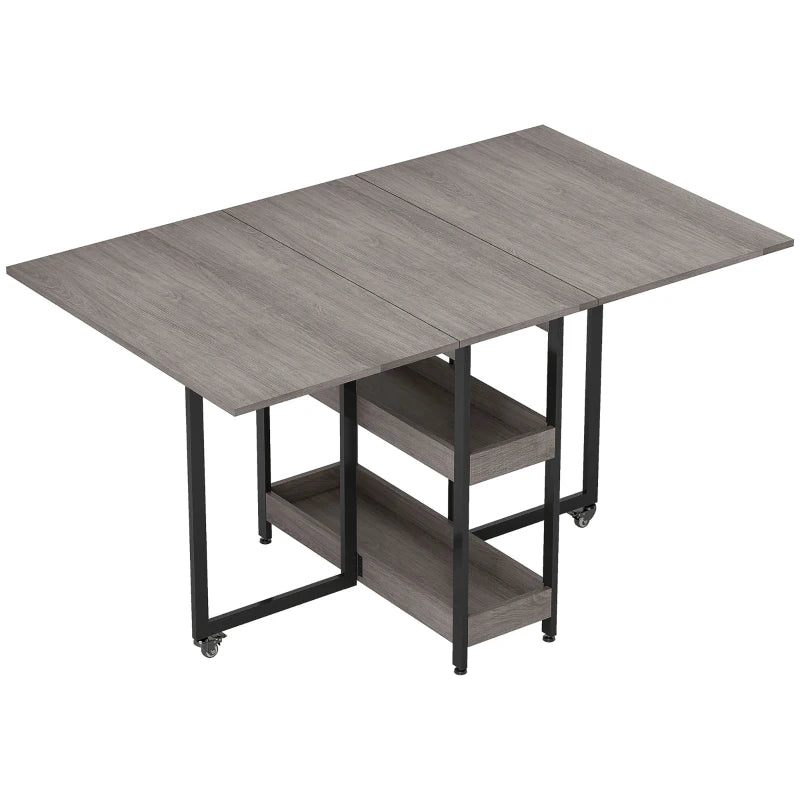 4-Person Drop Leaf Table - Stylish Grey Wood-Effect Dining Table for Small Spaces - Versatile and Space-Saving Design