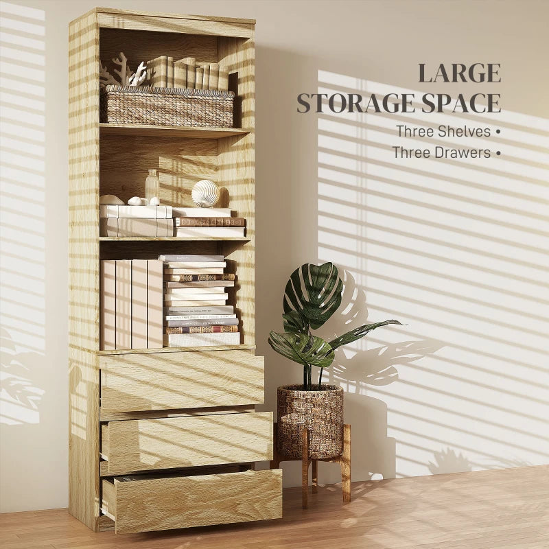 180cm Tall Wood Effect Bookcase with Shelves and Drawers - Stylish Storage Solution for Home or Office