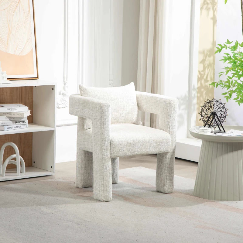 Set of 2 Modern Accent Chairs with Hollow Armrests, Cushions and Pillows for Stylish Living Room, Beige