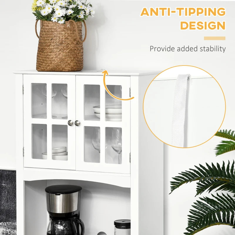 Modern Louvered Kitchen Cupboard - Stylish Storage Cabinet with Framed Glass Doors & 2 Drawers in White