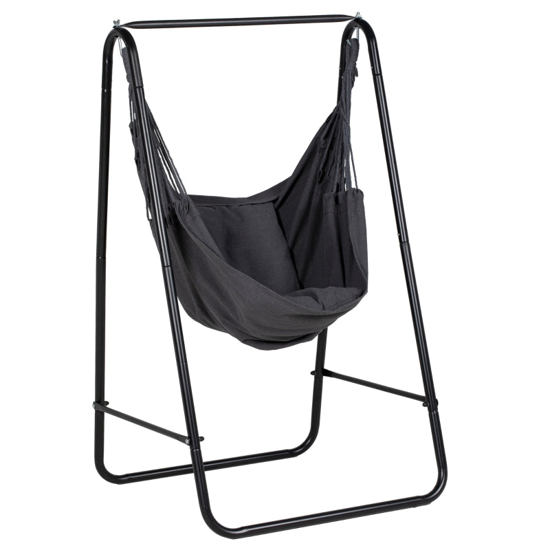 Dark Grey Hammock Swing Chair with Stand and Cushion