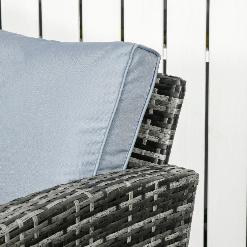 6 Pieces Grey Rattan Garden Furniture Set - 7 Seater Wicker Outdoor Sofa Set with Storage Tea Table & Side Table, Cushions Included