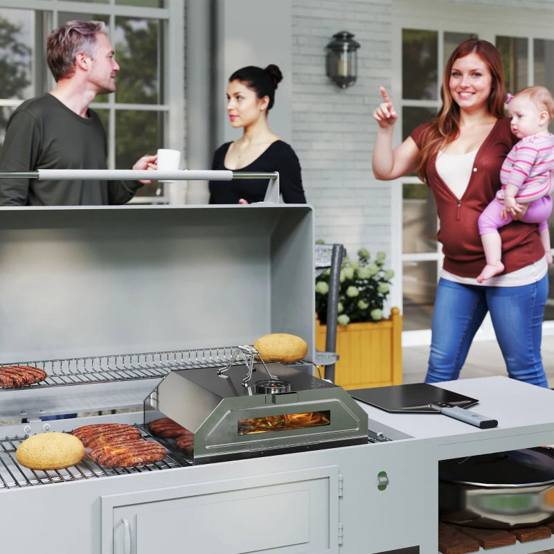 Portable Stainless Steel BBQ Grill Pizza Oven with Thermometer, Viewing Window, and Accessories