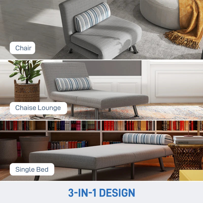 Single Sofa Bed for One Person - Foldable Lounge Chair with Pillow in Grey