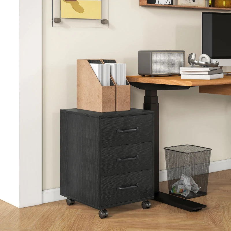 Mobile 3 Drawer File Cabinet on Wheels - Black Filing Cabinet for Home Office & Study - Stylish & Functional Storage