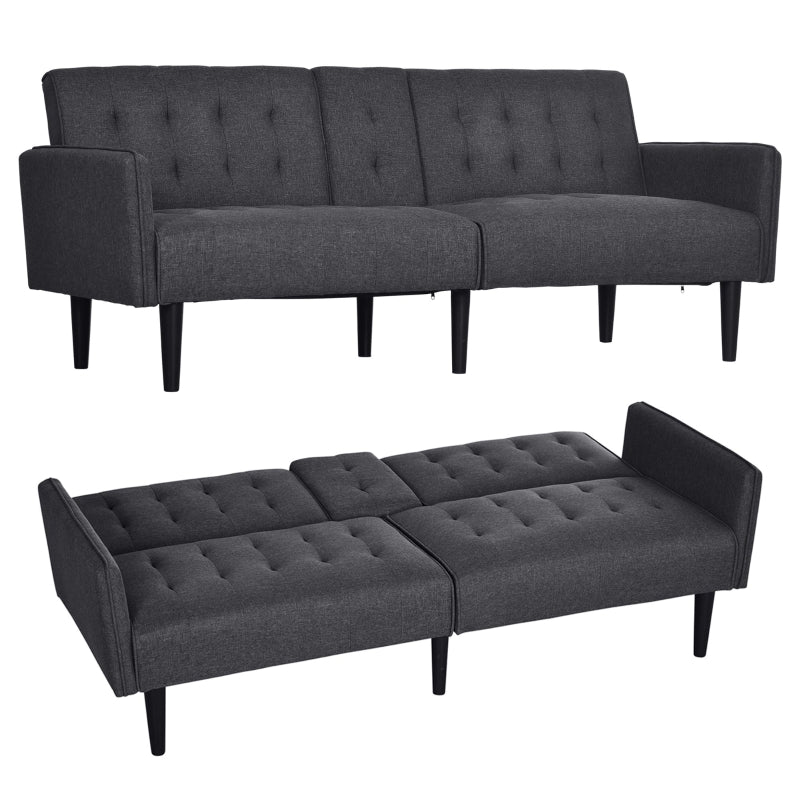 Grey Three-Seater Sofa Bed with Cupholders for Comfort and Style in Your Living Room