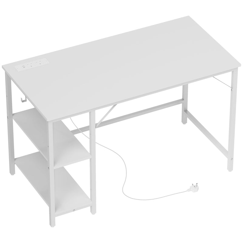 Modern White Computer Desk with Power Sockets - Stylish Home Office Furniture for Productivity and Convenience