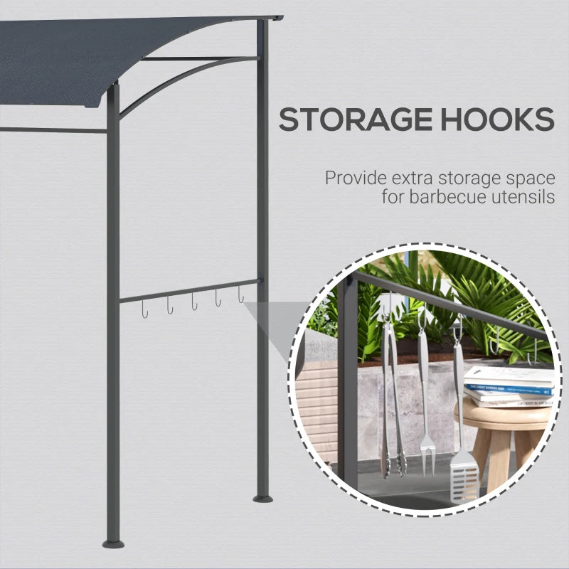 Dark Grey BBQ Grill Gazebo Tent with Metal Frame and Curved Canopy