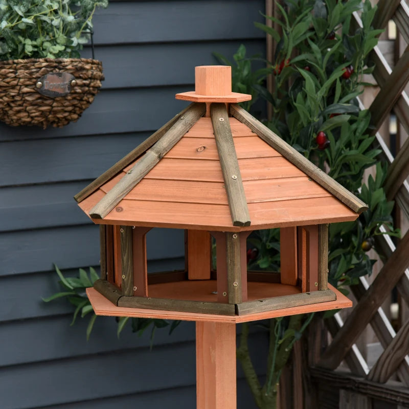 130cm Wooden Bird Table with Roof - Outdoor Feeding Station for Birds, Brown Color, Perfect Garden Accessory
