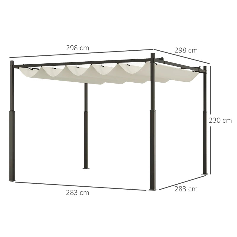 Cream White Retractable Roof Garden Pergola with Sun Shade Canopy