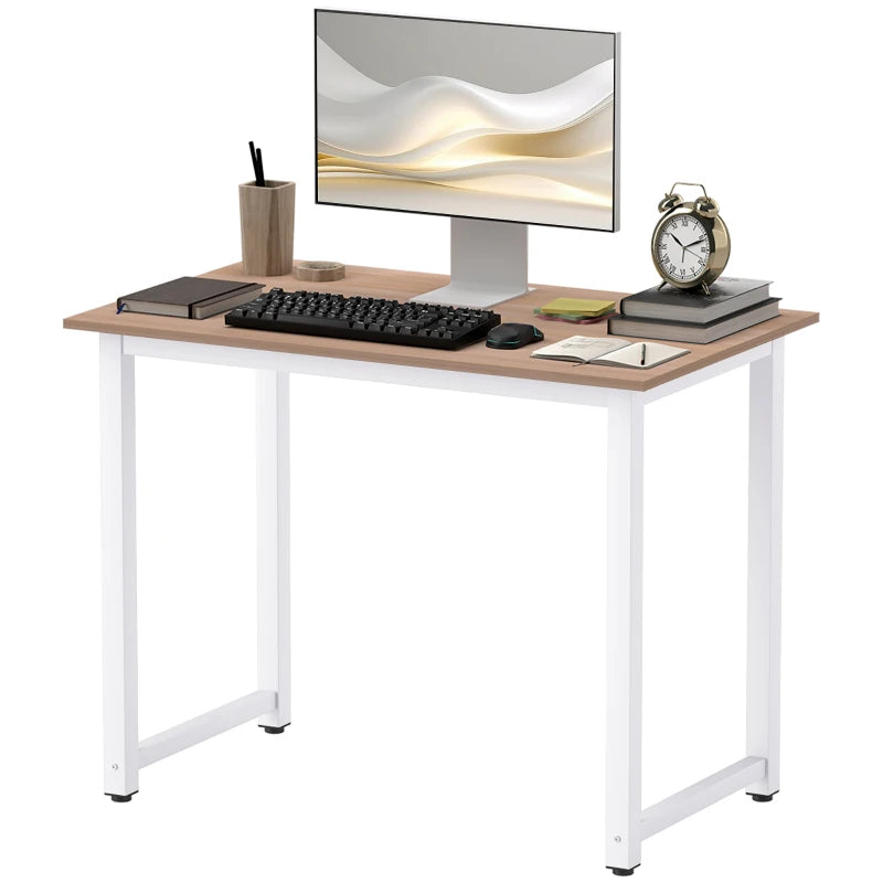 Modern White Computer Desk - 100x60cm Writing Table for Home Office & Study - Sturdy Metal Frame, Easy Assembly